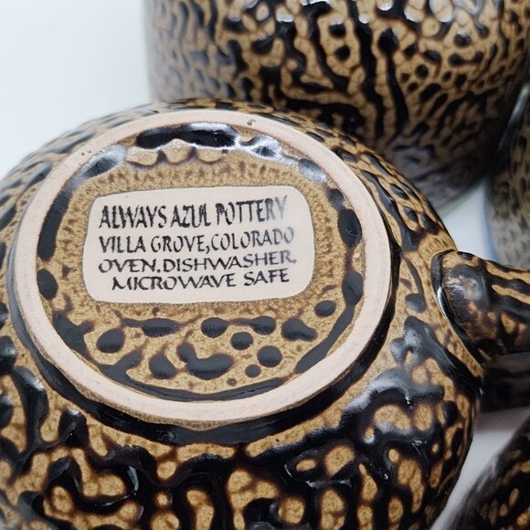 Set Of 4 Always Azul Pottery Mugs With Colorful Interiors Dots - Picture 3 of 7